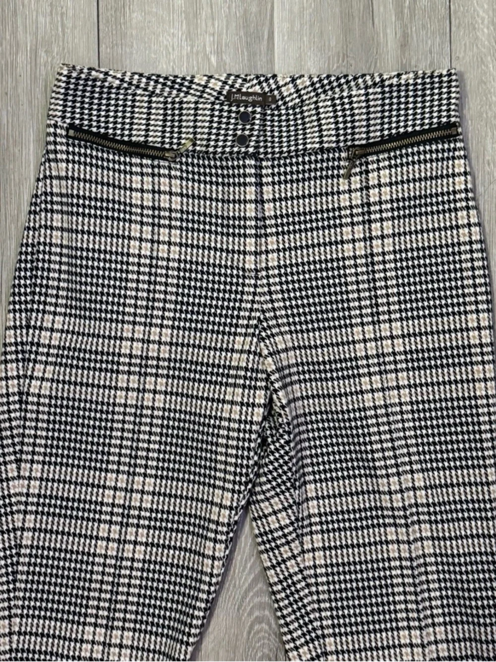 J. McLaughlin Black & Cream Plaid Slim Pants - Picture 2 of 8